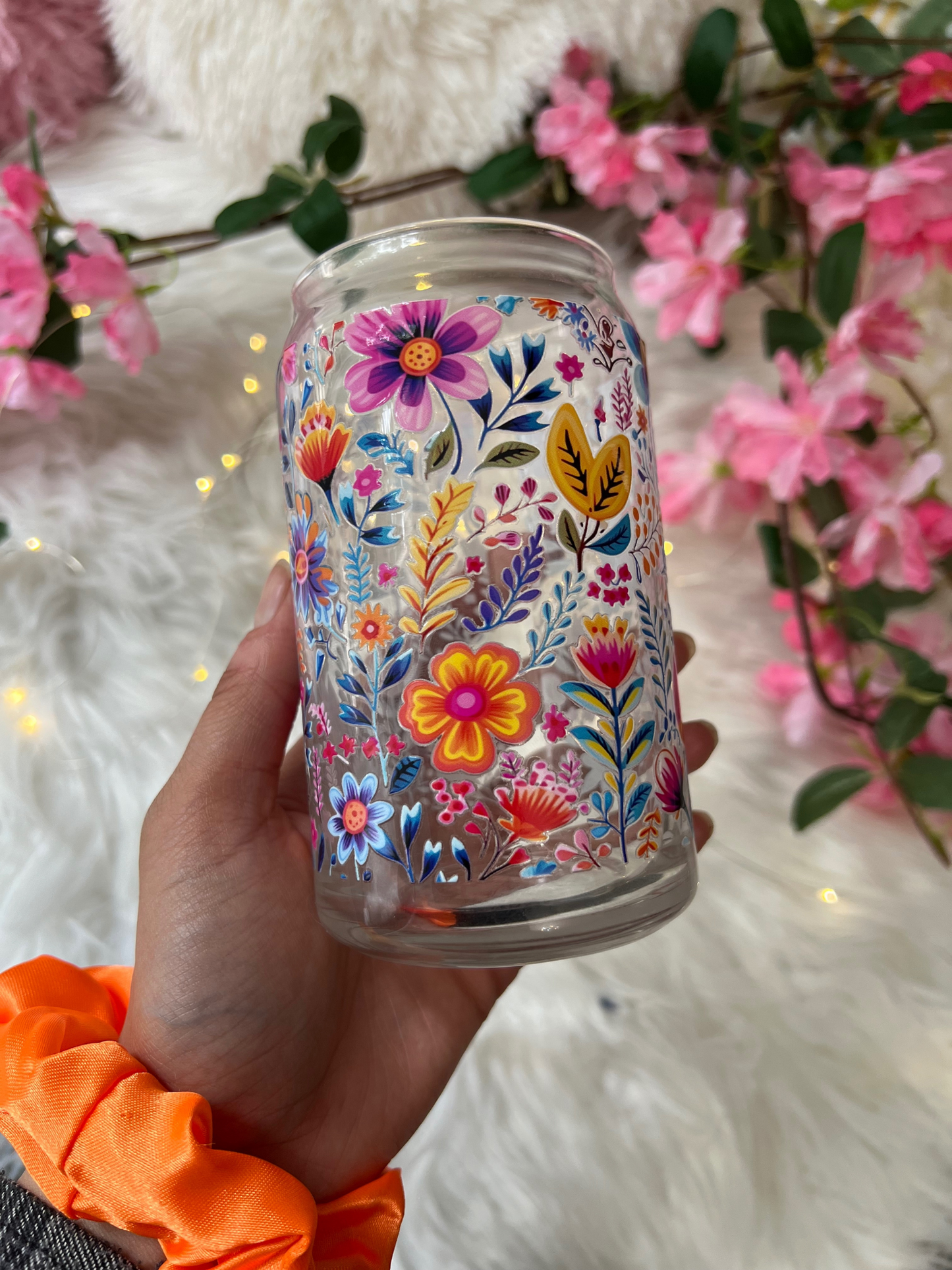 Colourful Flowers | 16oz | Glass Can