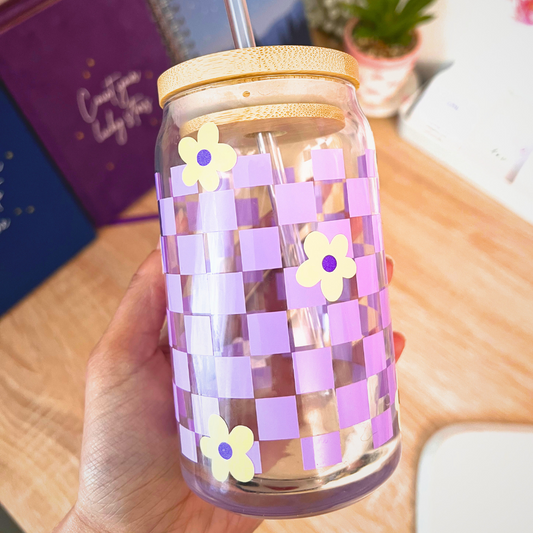 Purple Checked 16oz Cup