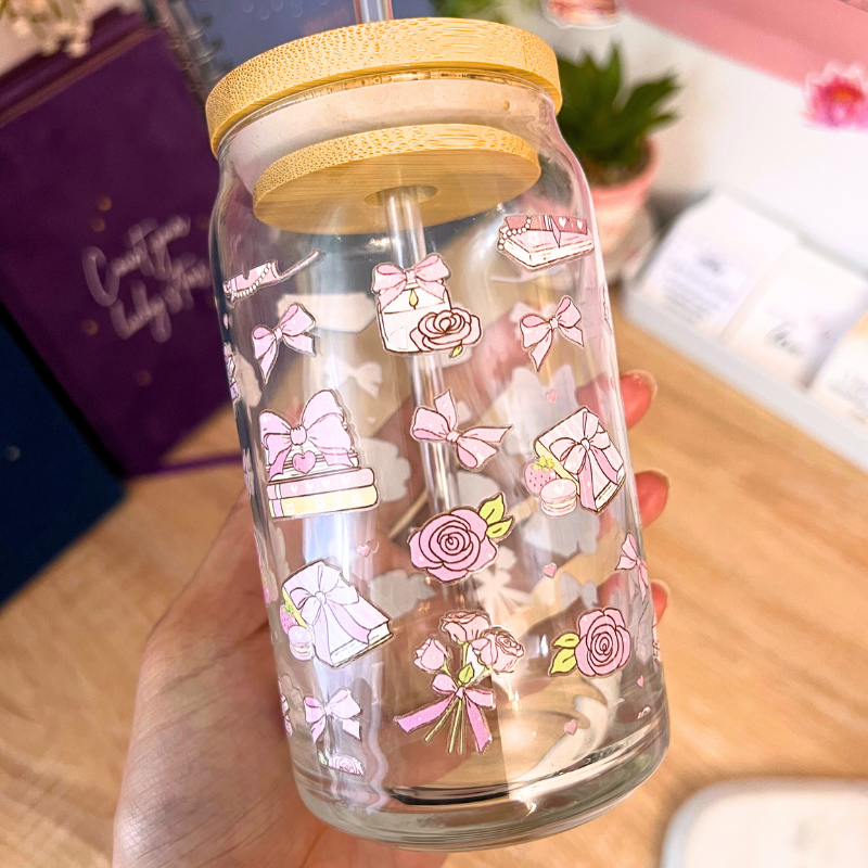 Rosy Books 16oz Glass Cup