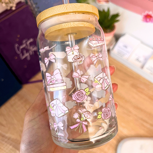 Rosy Books 16oz Glass Cup