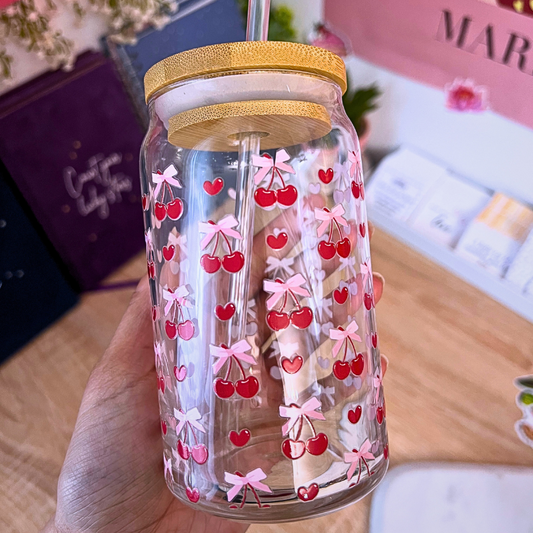 Cherry Bow 16oz Glass Cup